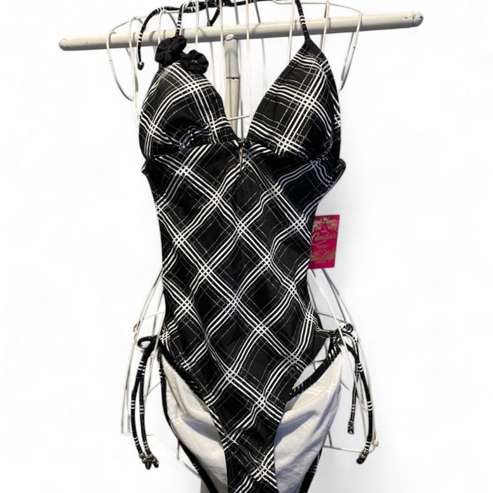 Candie's Black and White Plaid One Piece Swimsuit